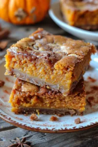 Delicious homemade pumpkin bars topped with cream cheese frosting