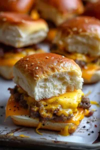 Sausage egg cheddar breakfast sliders served on a platter