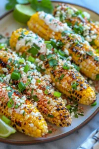 Skillet Mexican street corn with creamy sauce and toppings in a skillet