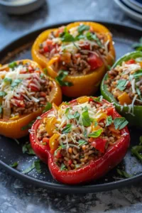 Original recipe for stuffed peppers filled with vegetables and ground meat