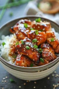 Tender Slow Cooker Teriyaki Chicken served with vegetables on a plate