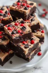 Delicious Vampire Fudge with spooky decorations for Halloween treats