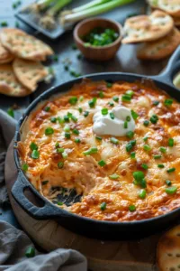 Vegetarian cheesy white bean buffalo dip served with tortilla chips