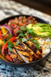 Delicious Chicken Fajita Bowl with colorful vegetables and chicken strips