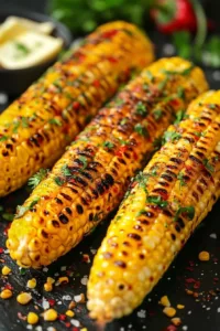 Delicious easy grilled corn on the cob ready for summer barbecue.